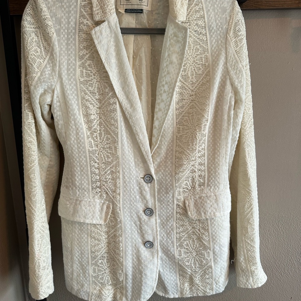 Cartonnier Cream Lace Anthropology Women's Blazer